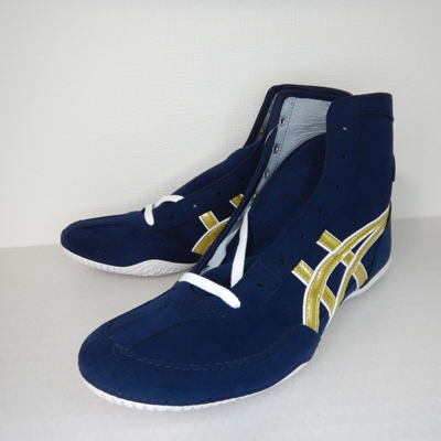 Pre-owned Asics Wrestling Shoes 1083a001 Navy Gold Edge White All Sizes Can Be Produced