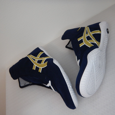 Pre-owned Asics Wrestling Shoes 1083a001 Navy Gold Edge White All Sizes Can Be Produced