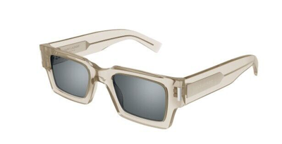 Pre-owned Saint Laurent Sl 572 003 Beige/silver Mirrored Square Unisex Sunglasses