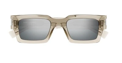 Pre-owned Saint Laurent Sl 572 003 Beige/silver Mirrored Square Unisex Sunglasses