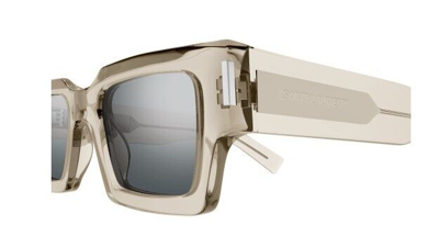 Pre-owned Saint Laurent Sl 572 003 Beige/silver Mirrored Square Unisex Sunglasses