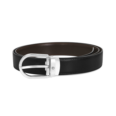 Pre-owned Montblanc Original  Genuine Calf Leather Classic Reversible Belt For Men 128135 In Black/brown