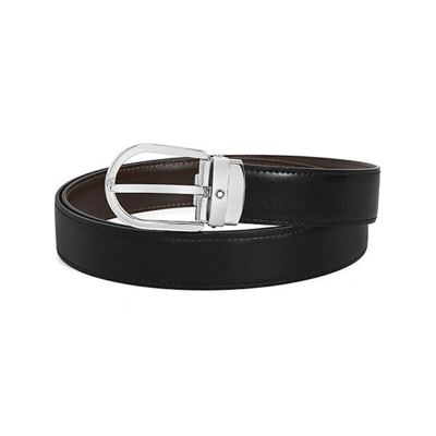 Pre-owned Montblanc Original  Genuine Calf Leather Classic Reversible Belt For Men 128135 In Black/brown