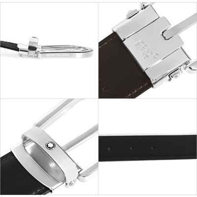 Pre-owned Montblanc Original  Genuine Calf Leather Classic Reversible Belt For Men 128135 In Black/brown