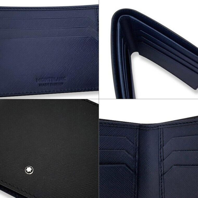Pre-owned Montblanc Original  Sartorial Natural Leather 6cc Wallet Purse For Men Two Tone In Black