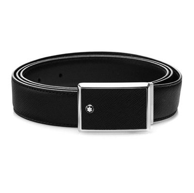 Pre-owned Montblanc Original  Natural Cowhide Leather Belt For Men Black 114421