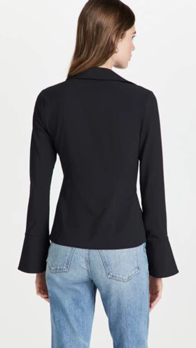 Pre-owned Cinq À Sept Women Mckenna Flared Long Sleeve Twist Front Cotton Blouse Top Black