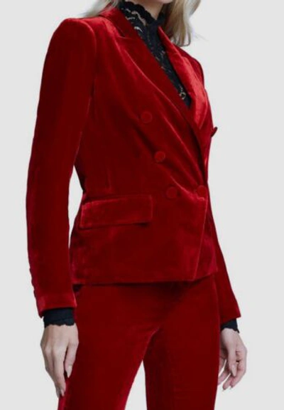 Pre-owned L Agence $795 L'agence Women's Red Velvet Double Breasted Silk Blazer Coat Jacket Size 8