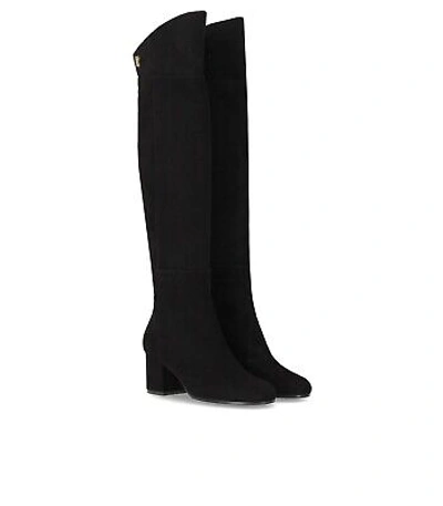 Pre-owned Via Roma 15 Vr Black Suede Heeled High Boot Woman