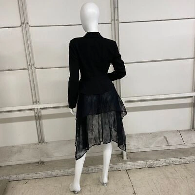 Pre-owned Bcbgmaxazria Double-breasted Lace Hem Blazer Women's Size 2xs Black