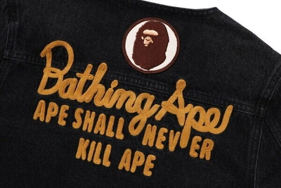 Pre-owned A Bathing Ape A Bathnig Ape Ladies' Champion No-collar Denim Jacket 1j80240002 Black