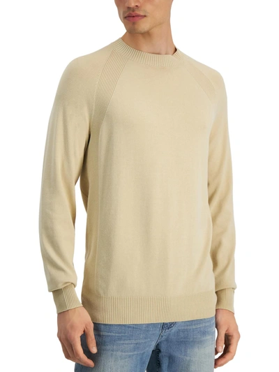 Shop Alfani Mens Rib Knit Trim Soft Crewneck Sweater In Yellow