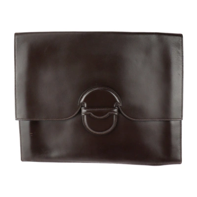 Shop Hermes Faco Leather Clutch Bag () In Brown