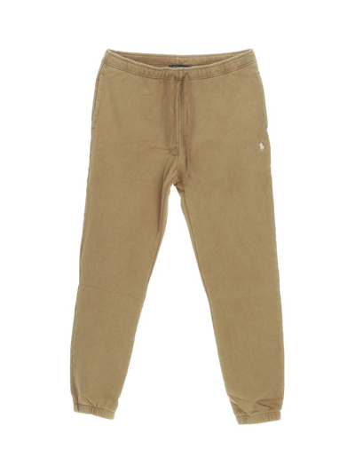Shop Polo Ralph Lauren Pony Embroidered Drawstring Track Pants In Beige
