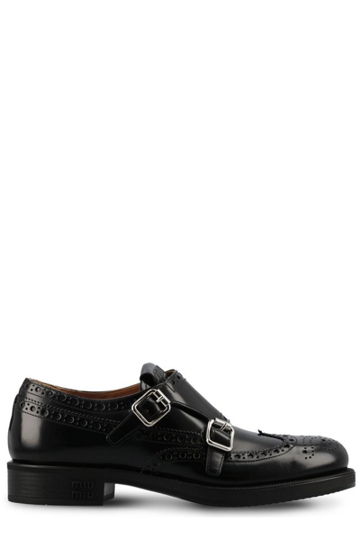 Shop Miu Miu Monk Brogue Oxford Loafers In Black