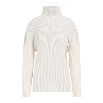 Shop The Row Turtleneck Ribbed Knit Sweater In Beige