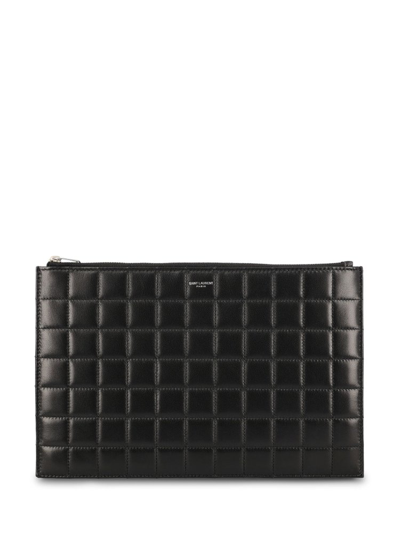 Shop Saint Laurent Quilted Zipped Pouch In Black