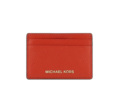 Shop Michael Michael Kors Jet Set Logo Plaque Cardholder In Red