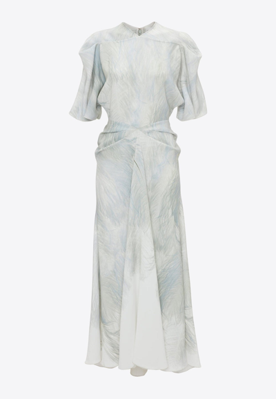 Shop Victoria Beckham Feather Print Pleated Midi Dress In White