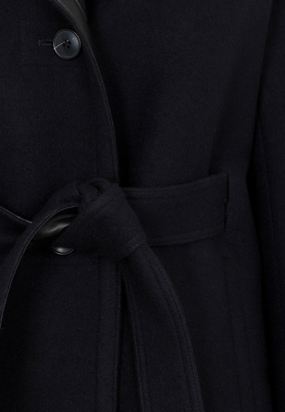 Shop Yves Salomon Felt Wool Belted Coat In Midnight
