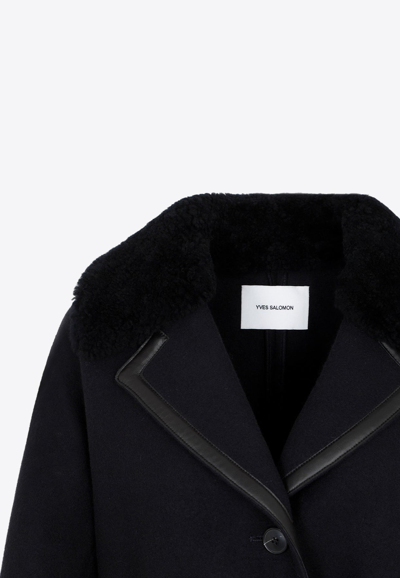 Shop Yves Salomon Felt Wool Belted Coat In Midnight