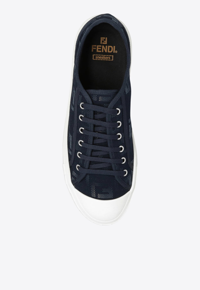 Shop Fendi Domino Ff Jacquard Low-top Sneakers In Navy
