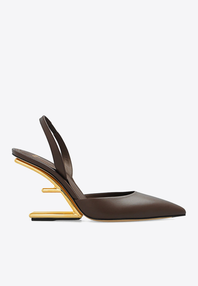 Shop Fendi First 95 Slingback Pumps In Calf Leather In Brown