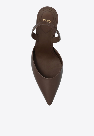 Shop Fendi First 95 Slingback Pumps In Calf Leather In Brown