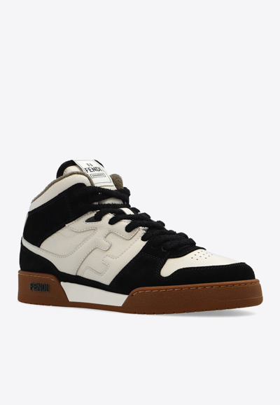 Shop Fendi Match High-top Sneakers In Leather And Suede In Black