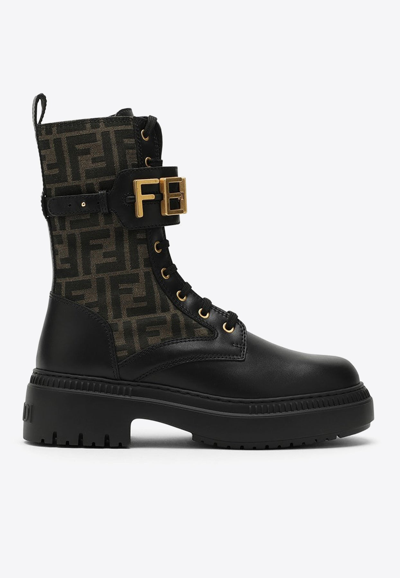 Shop Fendi Graphy Combat Boots In Black