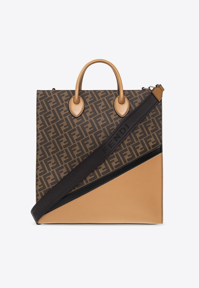 Shop Fendi Ff Jacquard Vertical Tote Bag In Brown