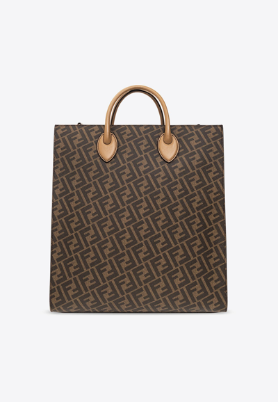 Shop Fendi Ff Jacquard Vertical Tote Bag In Brown