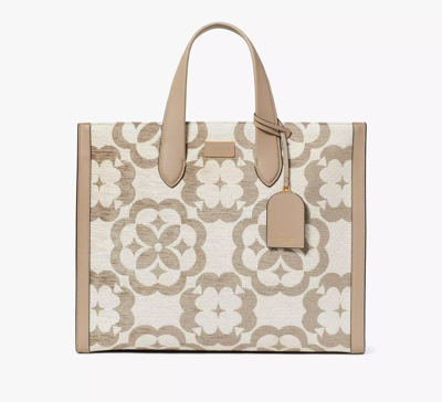 Shop Kate Spade Spade Flower Monogram Manhattan Chenille Large Tote In Timeless Taupe