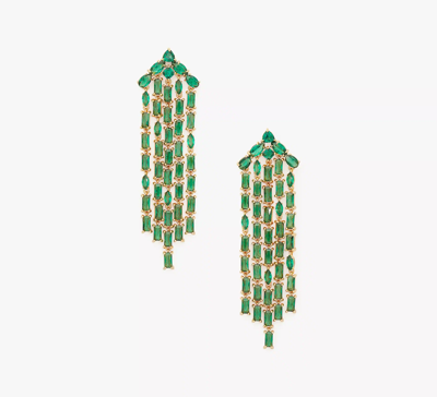 Shop Kate Spade Showtime Fringe Statement Earrings In Green/gold