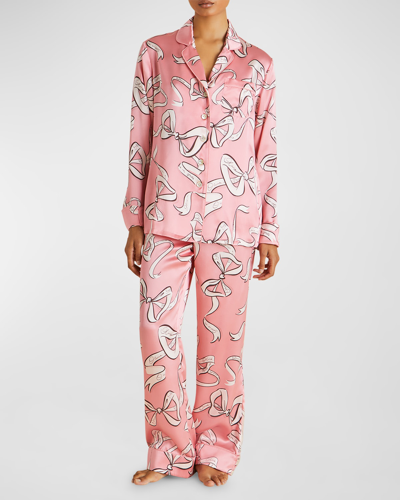 Shop Olivia Von Halle Bow-print Silk Pajama Set In Aileas