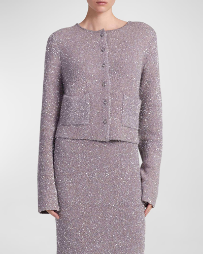 Shop Altuzarra Welles Sparkle Knit Sweater With Buttons In Truffle