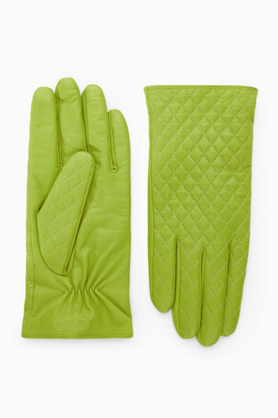 Shop Cos Diamond-quilted Leather Gloves In Green