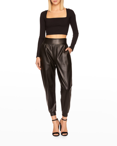 Shop Susana Monaco Faux-leather Jogger Pants In Blanched Almond