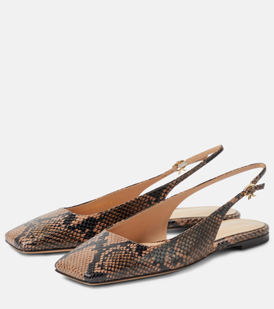 Shop Gianvito Rossi Borneo Snake-print Leather Slingback Flats In Beige