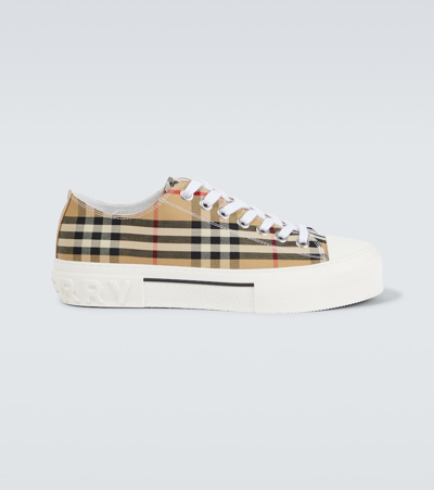 Shop Burberry Check Canvas Sneakers In Beige