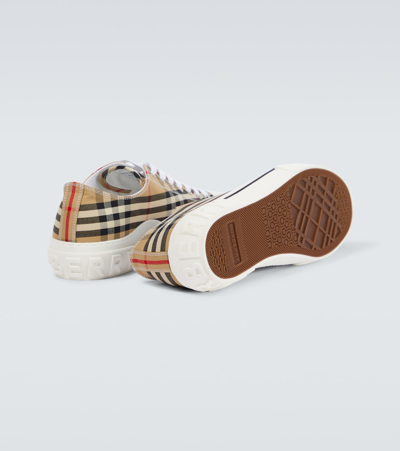 Burberry Beige Cotton Sneakers With Casual-chic Check Pattern In Beige