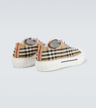 Shop Burberry Check Canvas Sneakers In Beige