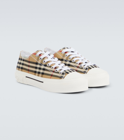 Shop Burberry Check Canvas Sneakers In Beige