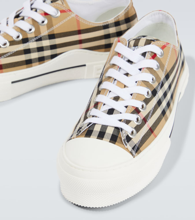 Shop Burberry Check Canvas Sneakers In Beige