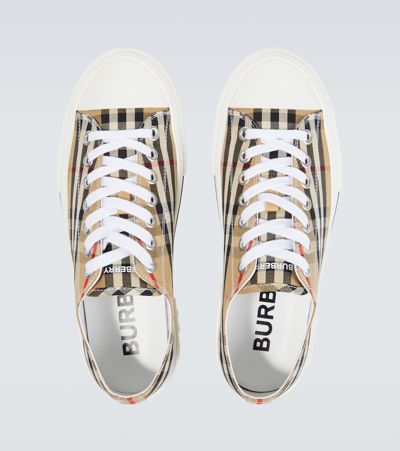 Burberry Beige Cotton Sneakers With Casual-chic Check Pattern In Beige