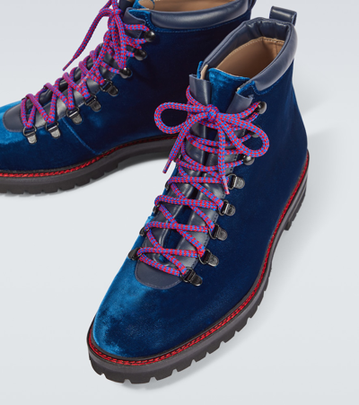 Shop Manolo Blahnik Calaurio Velvet Lace-up Boots In Blue