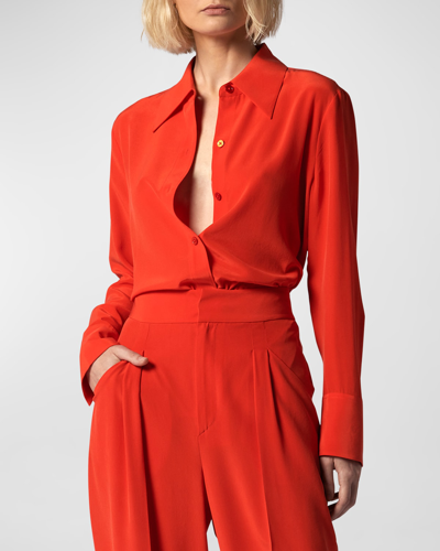 Shop Equipment Leona Button-down Silk Shirt In Fiery Red