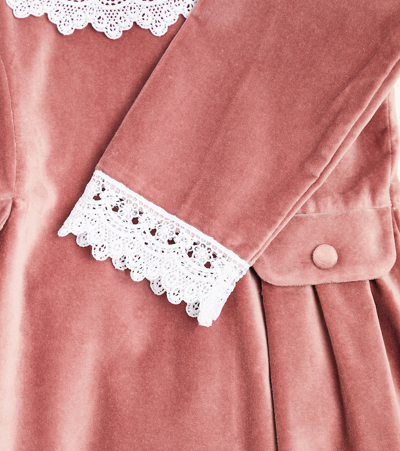 Shop La Coqueta Maranta Lace-trimmed Cotton Velvet Dress In Pink