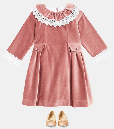 Shop La Coqueta Maranta Lace-trimmed Cotton Velvet Dress In Pink