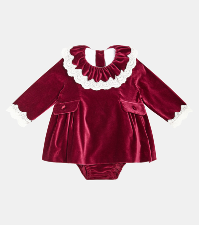 La Coqueta Daroca Velvet Dress And Bloomers Set In Red